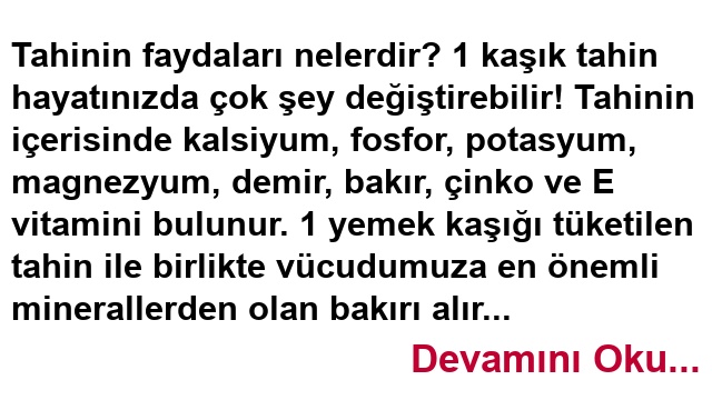 Tahinin Faydaları Nelerdir?